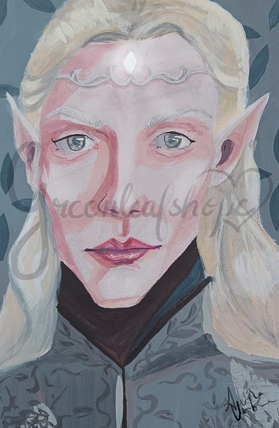 Thingol Greycloak art elves fanart fantasy gouache illustration portrait watercolor