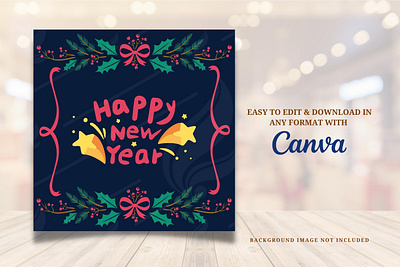 New Year Template on Blue Background | Canva Template abstract blue canva graphic design green logo minimal modern new year red social media template