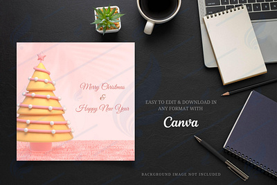 Christmas Template on Pink Background | Canva Template abstract canva cristmas design golden graphic design logo minimal modern new year pink social media template tree