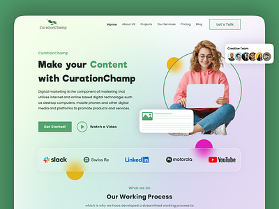 Curation Champ - Content Agency Landing Page 3d adobe xd animation branding figma graphic design illustration logo motion graphics typography ui