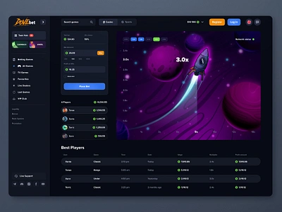 DOVE bet: Crash game 2d game betting casino crash crash game dark interface dashboard design gambling game game interface jackpot p2e play product design rocket ui uiux ux win