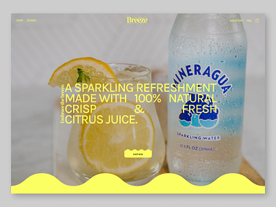 Breeze - Website Concept beverage branding ecommerce landing page logo minimal sparkling ui web design website webstore yellow