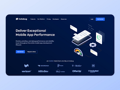 Instabug Homepage - Illustration apdex app launch app performance blue branding editorial graphic design illustration isometric mobile ui vector