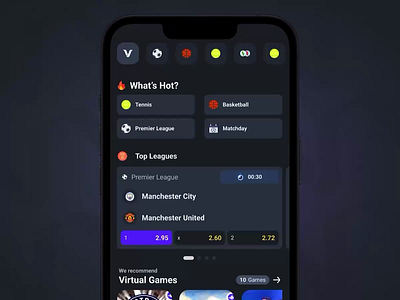 Virtuals Vision ai animation app betting design design system gambling games motion graphics soccer sport sportsbook sportsfeed ui ux virtuals