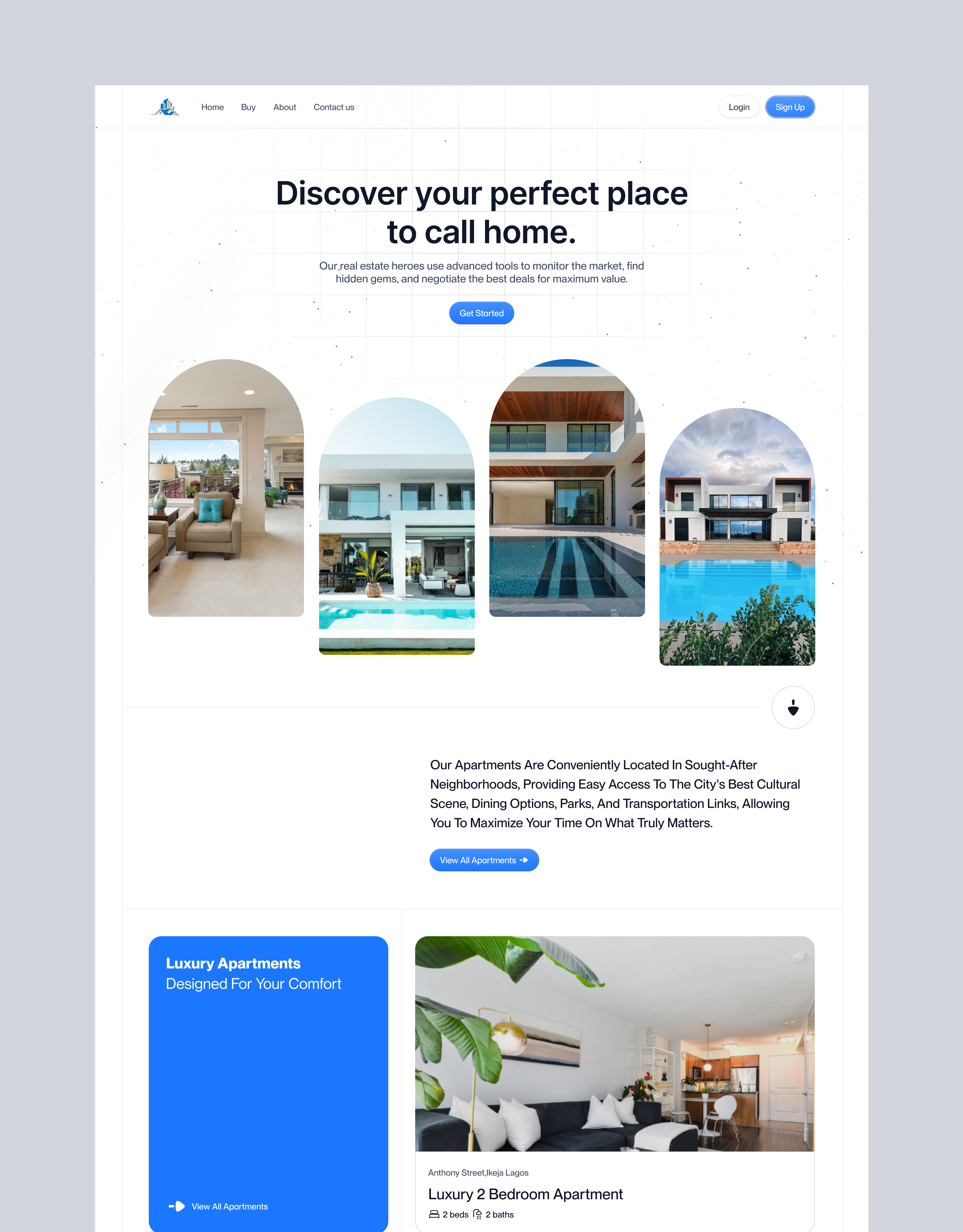 Real estate landing page animation branding design motion graphics real estate ui ux website