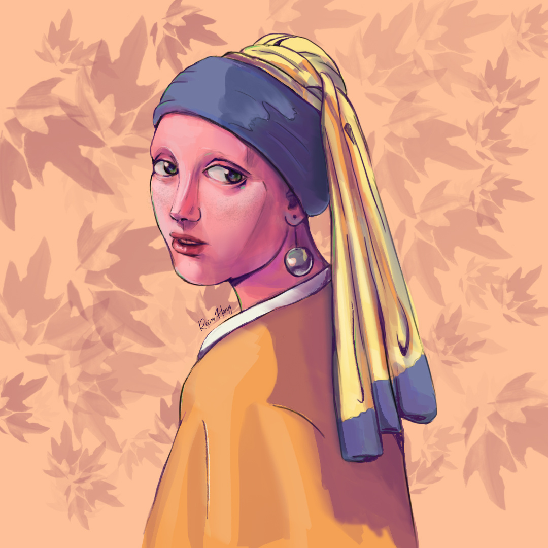 Girl with a pearl. art artists concept digital painting drawing famous pearl portrait