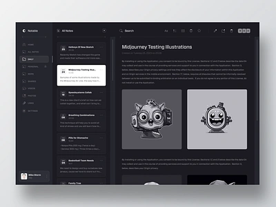 Monochrome Dark Notes Ui Kit app bookmarks clean dark ui minimal mobile monochrome notes ui web