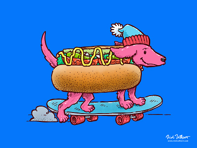 Chicago Weiner Dog Skater chicago chicago dog dachshund hot dog illustration illustrator mustard skateboard skateboarding skater stocking cap weiner dog