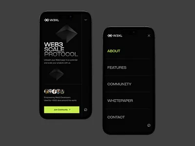 W3XL Protocol - Website mobile concept blockchain burgermenu community concept design designconcept mobile mobileview phone protocol ui ux web design web3