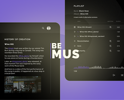 BeMus - platform for real listeners design graphic design music platform player playlist ui web