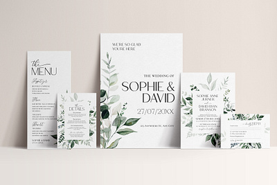 Modern Eucalyptus Wedding Invitations design graphic design illustration layout template typography vector wedding wedding invitation wedding set wedding suite