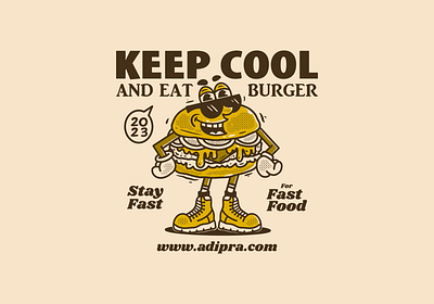 Keep cool and eat burger adiclo.com adipra std adipra.com burger character burger illustration burger logo burger lovers burger mascot burger t shirt