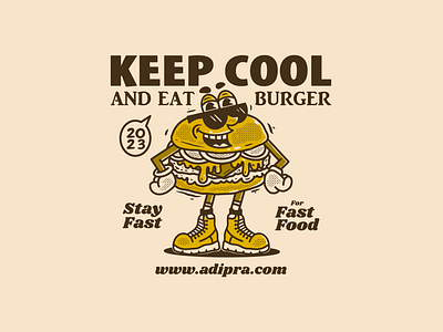 Keep cool and eat burger adiclo.com adipra std adipra.com burger character burger illustration burger logo burger lovers burger mascot burger t shirt