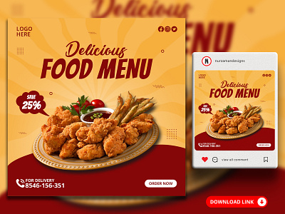 Food Menu Restaurant Social Media Banner Templates ads ads design banner discount template fast food food banner food menu food template graphic design instagram food promotion instagram post offer template promotional ads psd template restaurant flyer restaurant templates template design web banner