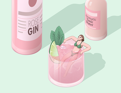 Gin&Tonic recipes for summer conceptual design editorial illustration illustration isometric isometric illustration lineart poster print procreate vecotr art