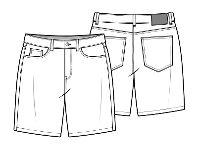 Jeans Short Pant Technical Drawing Template by Adobe Illustrator jeans short jeans short pant