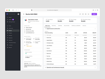 Quote v2 - Construction Management SaaS Web App complex saas construction construction management dashboard estimate labour quote saas task time management ui ux webapp