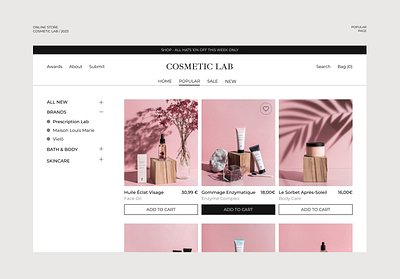 Online Shop Cosmetic Lab | Website Redesign beauty cosmetics design online store pink shop store style typography ui ux vector