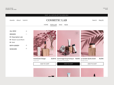 Online Shop Cosmetic Lab | Website Redesign beauty cosmetics design online store pink shop store style typography ui ux vector