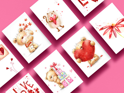 Valentine's Day cards. character design graphic design illustration poster ui
