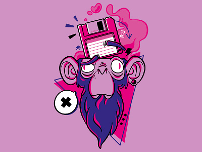 memo characterdesign digitalart digitalillustration digitalwork floppydisk illustration memory monkey