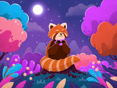 Red Panda in the Night character design digital art graphic design illustration magic magic forest procreate red panda