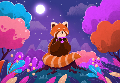 Red Panda in the Night character design digital art graphic design illustration magic magic forest procreate red panda