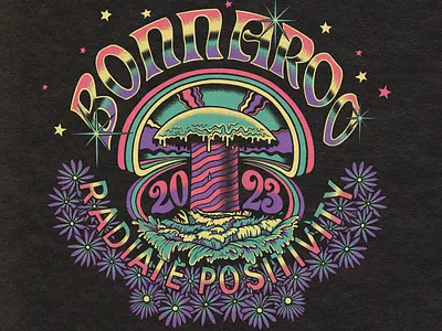 Bonnaroo Fountain 2023 band bonnaroo branding bright colorful edm festival illustration mushroom music music festival poster print psychedelic retro rock screen print tour trippy vintage