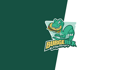 Burgerex- cartoon mascot logo design branding burger cartoon character logo design dinosaur food foodtruck graphic design illustration kitchen logo logo presentation mascot logo restaurant tyrex vector