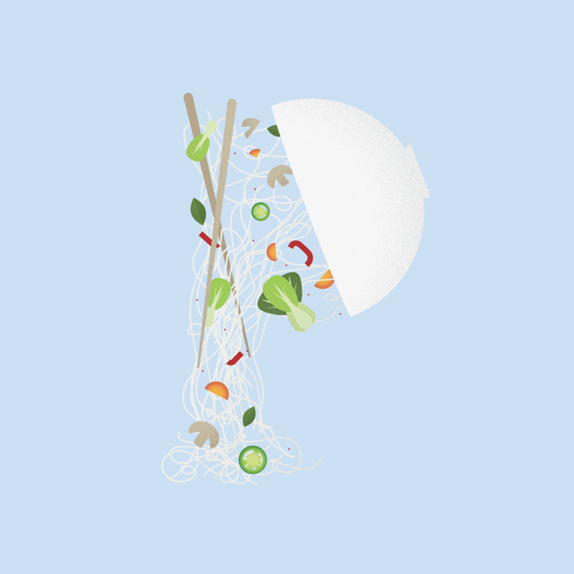 Pho Drop Cap bok choy custom type drop cap food illustration mcad noodles pho restaurant texture typography vector