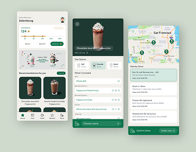 Starbucks Redesign - Order Coffee animation buy coffee clean coffee interaction location maps mobile order point redesign sbux starbuck starbucks ui ux