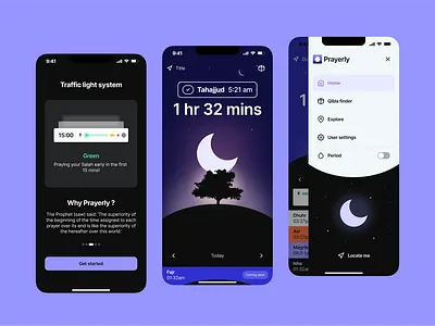 Prayerly | Prayer reminder app black branding collabify daily dark day habit illustration ios learning mobile night pray prayer productive purple religion ui ux