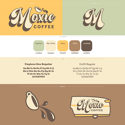 Moxie Coffee Brand Board 70s branding design fonts graphic design illustration logo retro