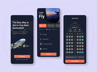 Flight Booking App UI air air ticket airplane airplane tickets app app design boarding booking app clean dark ui design flight flights app online booking pass plane ticket application tickets app ui ux