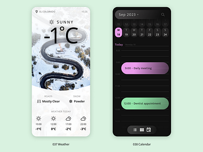 100 Day UI Challenge - Day 37 and 38 agenda calendar mobile snow ui uichallenge weather