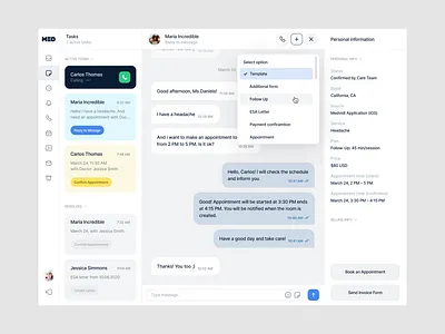 MEDvidi — Admin Panel admin app call chat clean crm dashboard desktop app interface messenger product prof schedule sidebar task manager tasks ui ux voice web app