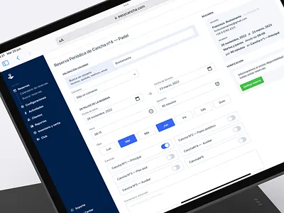 Periodic booking admin blue booking dashboard interface ipad sport ui ui design ux ux design venue white