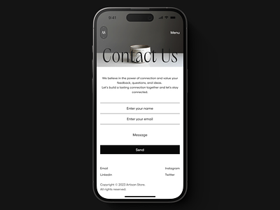 Artisan Store Contact Page (Mobile) clean design grid ios iphone layout minimal minimalist mobile mobile design mobile ui modern typography ui ui design ui ux uiux user interface ux ui white space