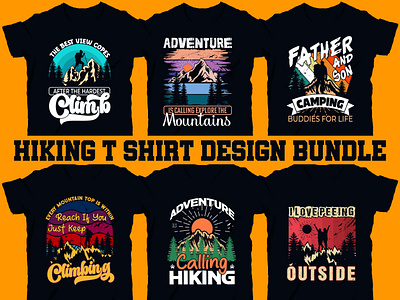 Hiking T-shirt designs bundle, mountain illustration