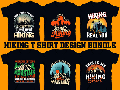 Hiking T-shirt designs bundle mountain illustration