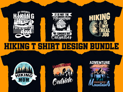 Hiking T-shirt designs bundle mountain illustration