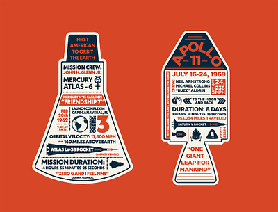 Mercury and Apollo Infographic apollo 11 badge design friendship 7 illustration infographic logo nasa nasa design patch retro vintage