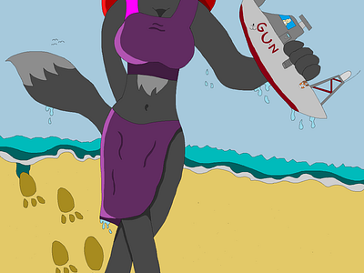 Summer Of Scylla 2023: Scylla At The Beach! anthro beach character cute evil fantasy fox furry giantess girly kaiju mobian mutants pose purple sonic superpowers swimsuit villainess vixen