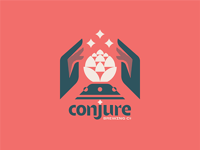 Conjure Brewing Co. update 004 alchemy beer branding brewery crystal ball geometric green hands hop hops lockup logo magic red sorcerer sorcery star stars type typography