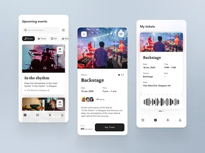 In the Rhythm app barcode design fest graphic design minimalistic mobile music pdp plp ticket ui