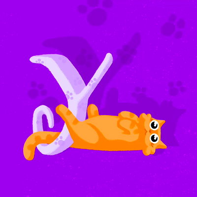 Letter Y 36daysoftype animal animation cat design ginger illustration letter pet portrait procreate procreate app purple