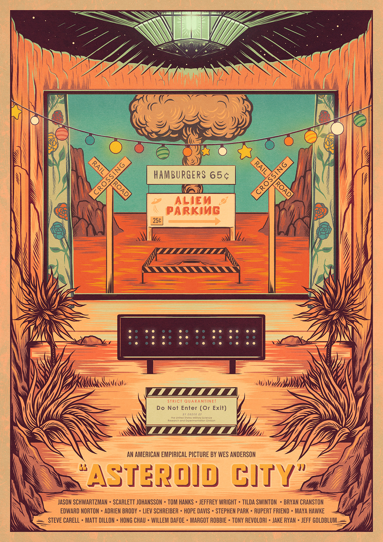 Asteroid City aliens alternative movie posters art drawing illustration line art movie poster poster design poster posse ufo wes anderson