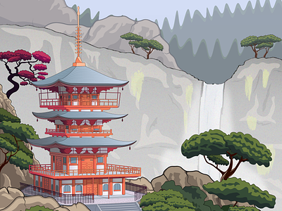 Seiganto-ji Temple | Nature & building illustration ambient illustration artwork buddist building design digital art graphic design illustration illustrator japan landscape paysage temple terrain vector