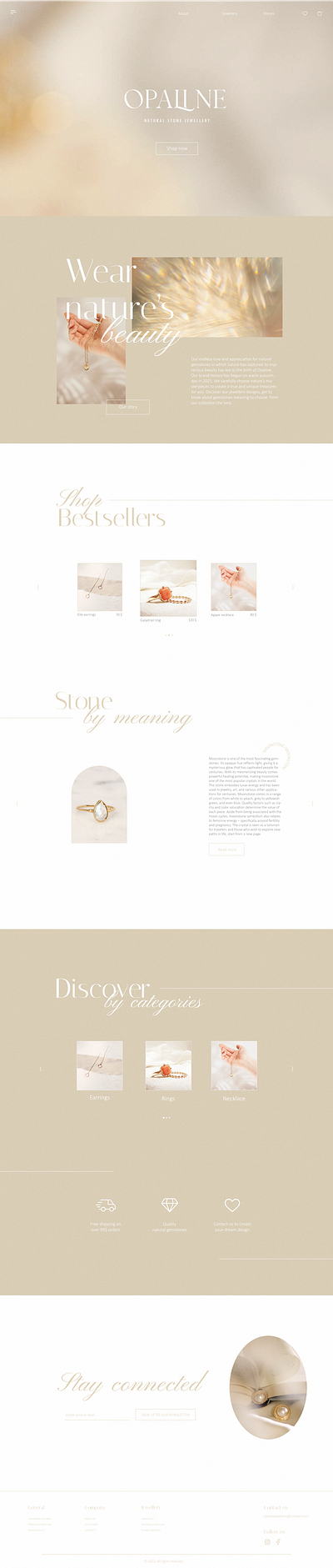 Jewellery brand website | OPALINE aesthetic beige branding design e commerce graphic design grey jewellery landing landing page pastel shop ui ux uxui web web design webpage website yellow