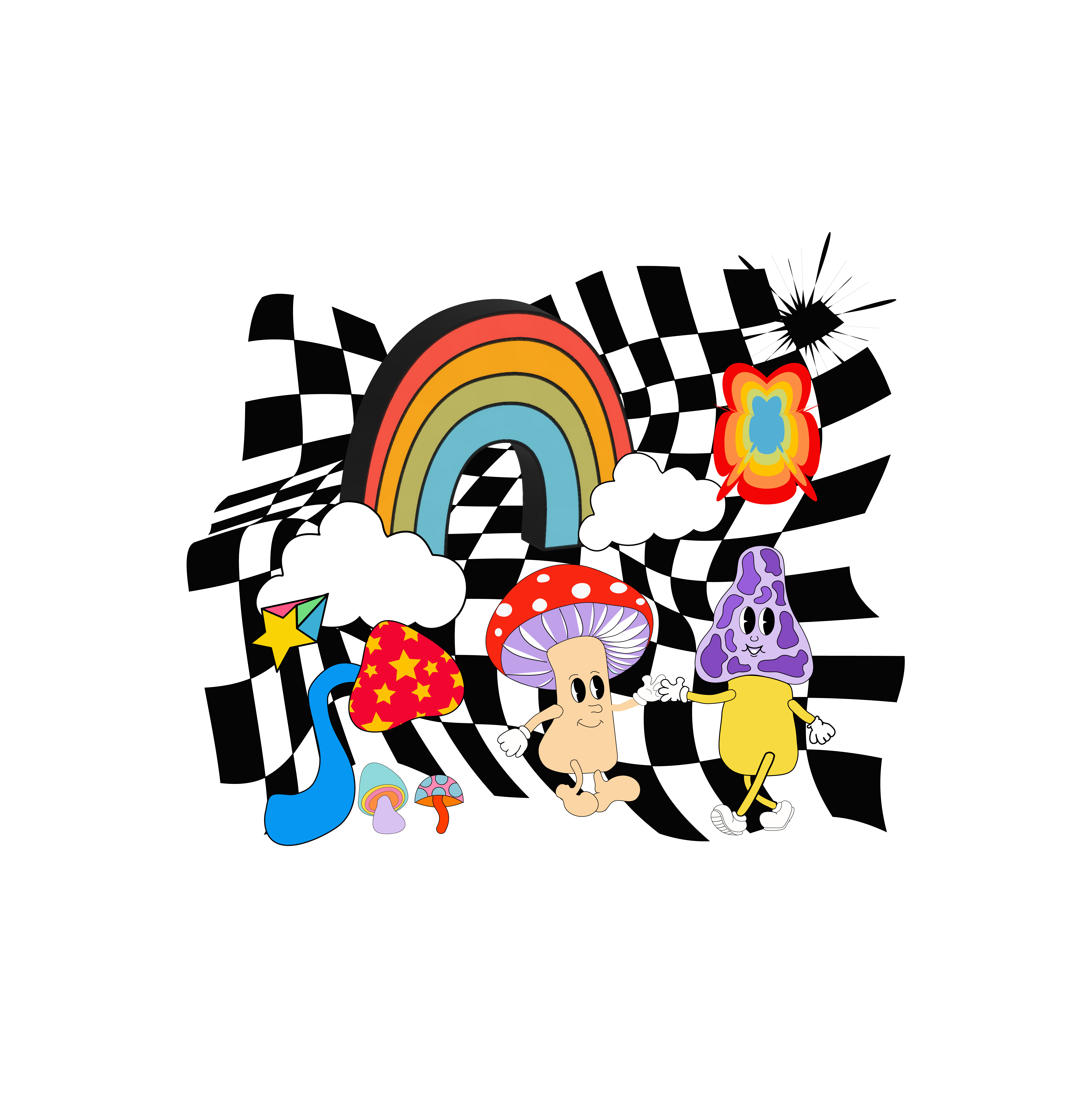 Groovy Mushrooms-T-shirt design branding illustration vector